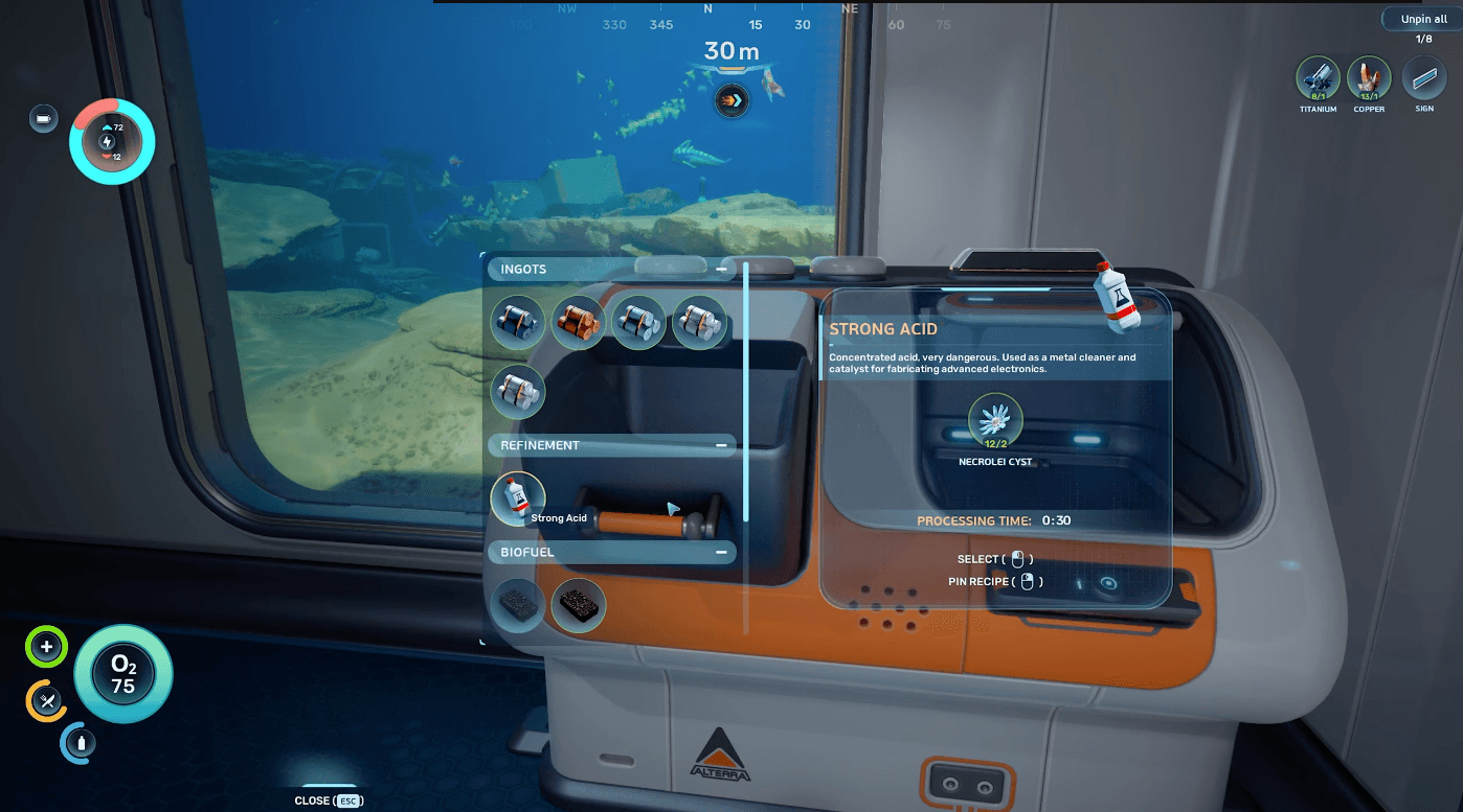 Strong Acid crafting route near the Welcome Home Base in Subnautica 2
