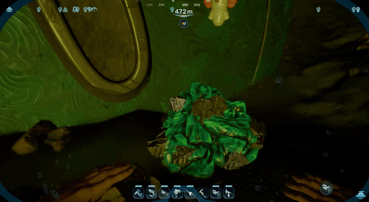 Troilite resource in Subnautica 2 near a harvesting route