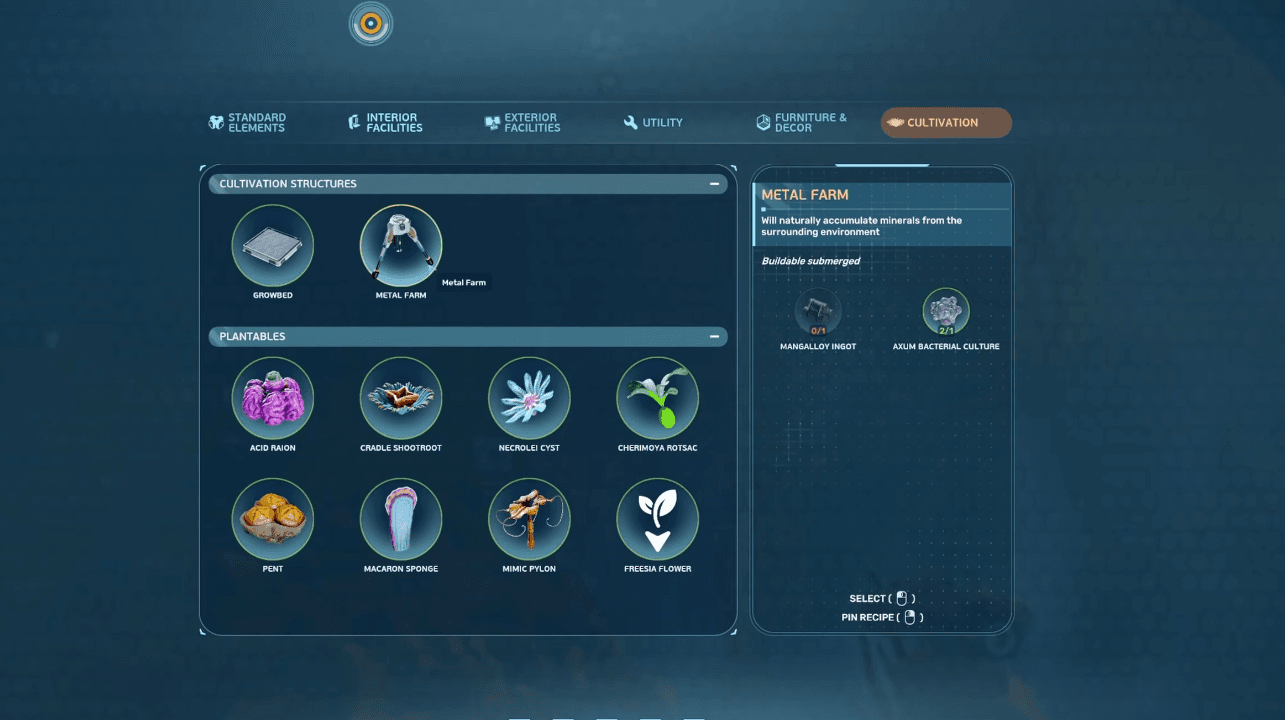 Metal Farm setup powered near a base in Subnautica 2