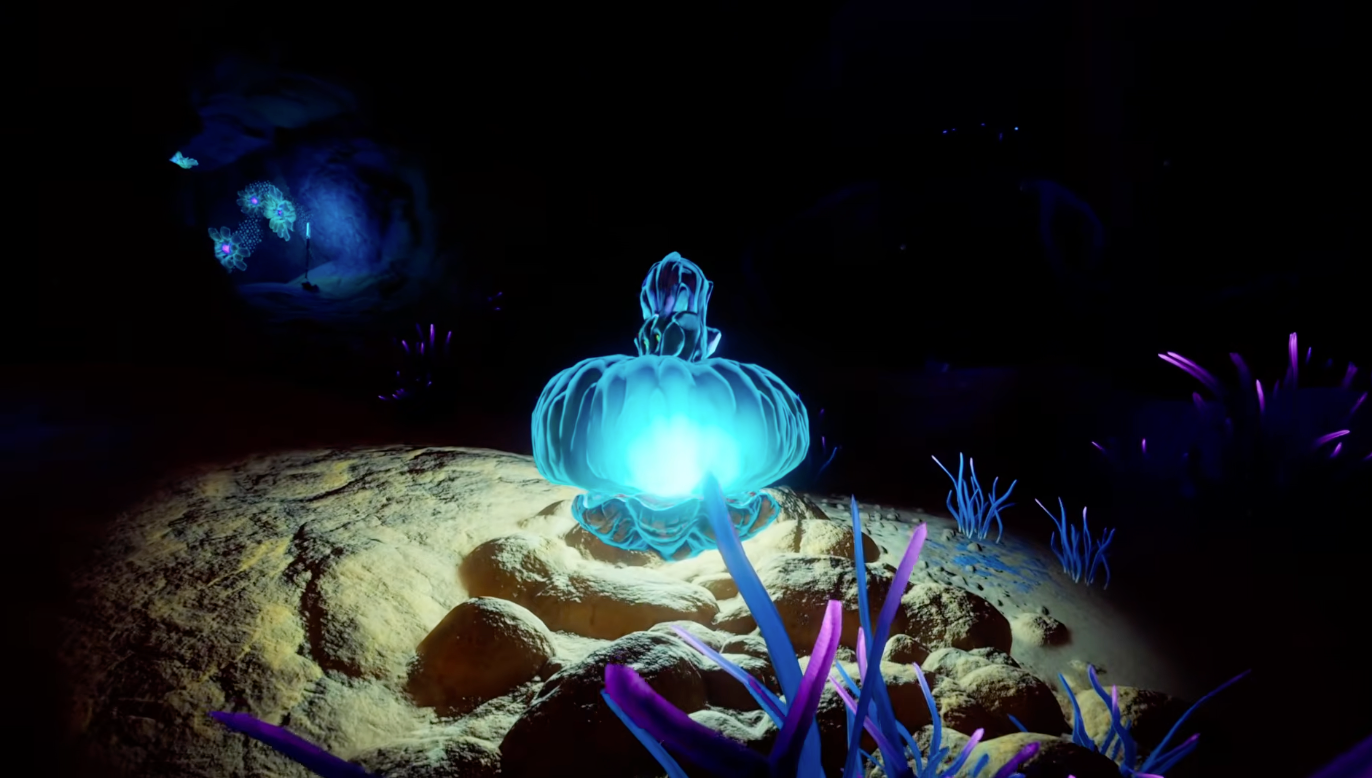 Large alien sea creatures from Subnautica 2 in a deep ocean biome